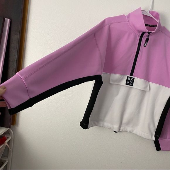 DKNY Pink White & Black Colorblock Tech Pullover Sweatshirt Anorak - Picture 9 of 12